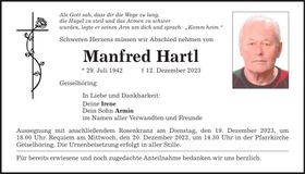 Traueranzeige Manfred Hartl