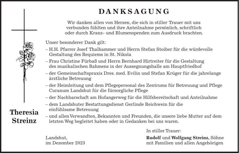 Traueranzeige Theresia Streinz