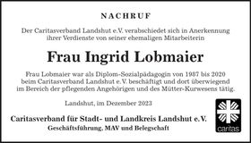 Traueranzeige Ingrid Lobmaier