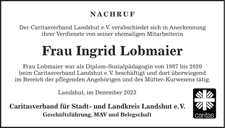 Traueranzeige Ingrid Lobmaier
