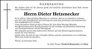Traueranzeige Dieter Hetzenecker
