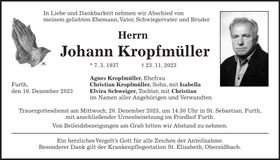 Traueranzeige Johann Kropfmüller