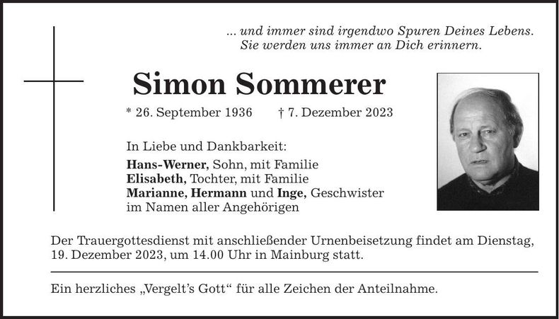 Traueranzeige Simon Sommerer