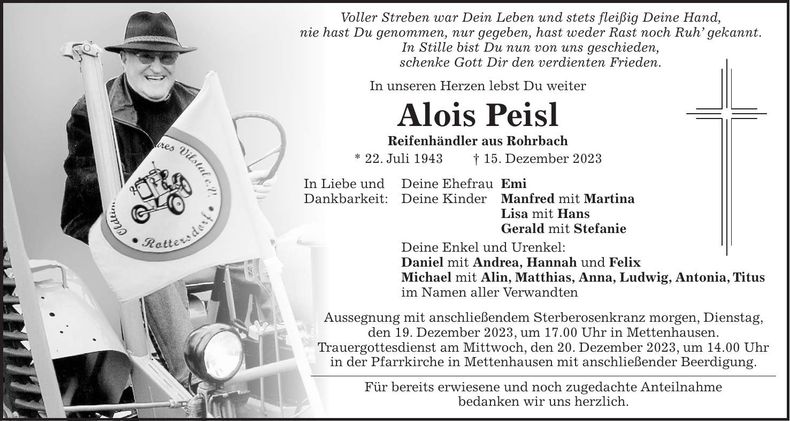 Traueranzeige Alois Peisl