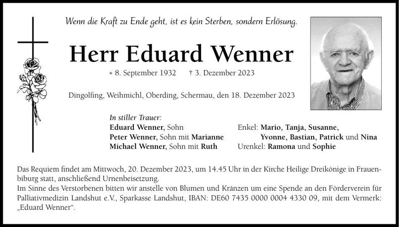 Traueranzeige Eduard Wenner