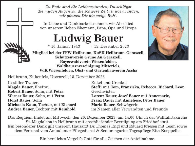 Traueranzeige Ludwig Bauer