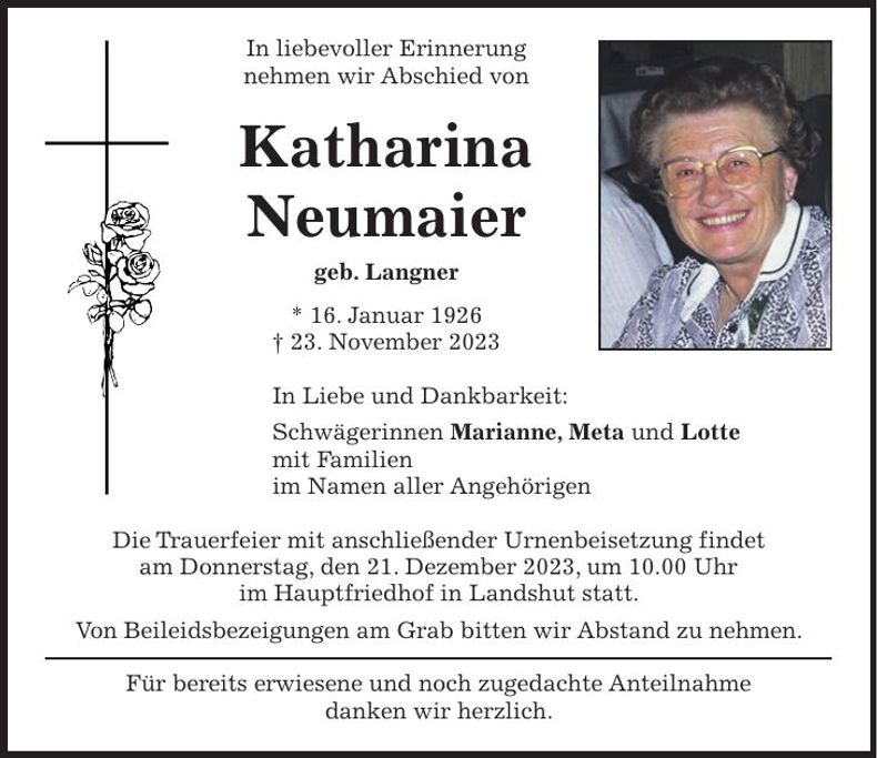Traueranzeige Katharina Neumaier