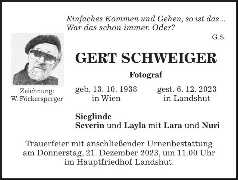 Traueranzeige Gert Schweiger