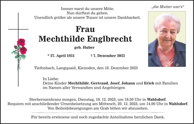 Traueranzeige Mathilde Englbrecht