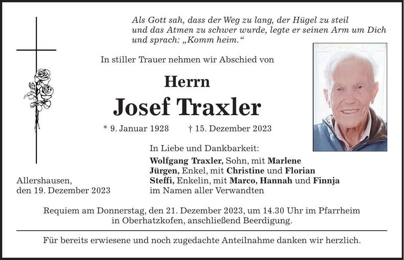 Traueranzeige Josef Traxler