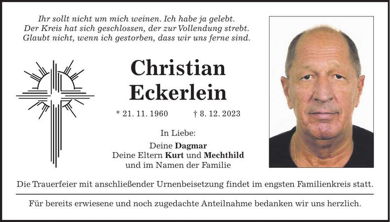Traueranzeige Christian Eckerlein