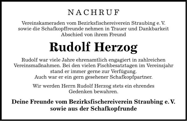Traueranzeige Rudolf Herzog