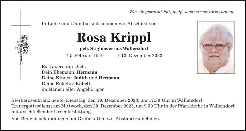 Traueranzeige Rosa Krippl