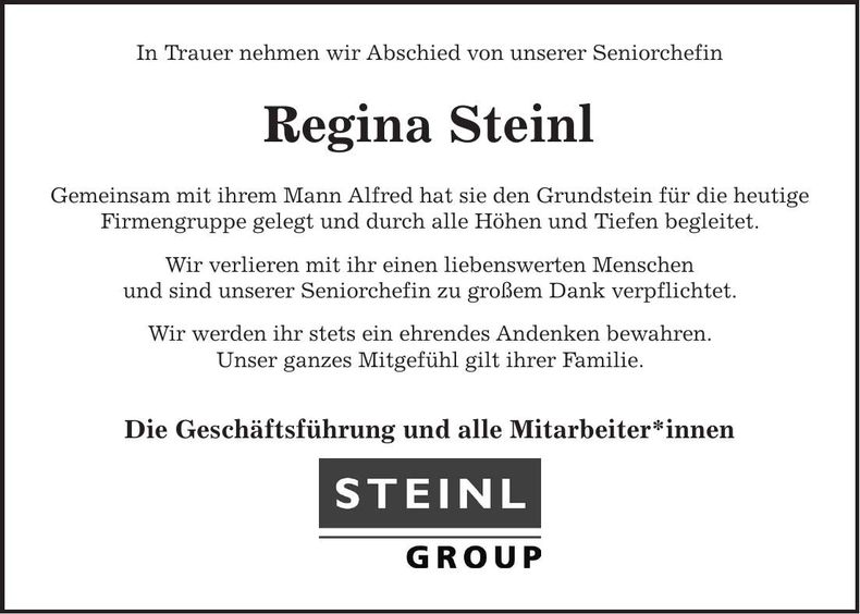 Traueranzeige Regina Steinl