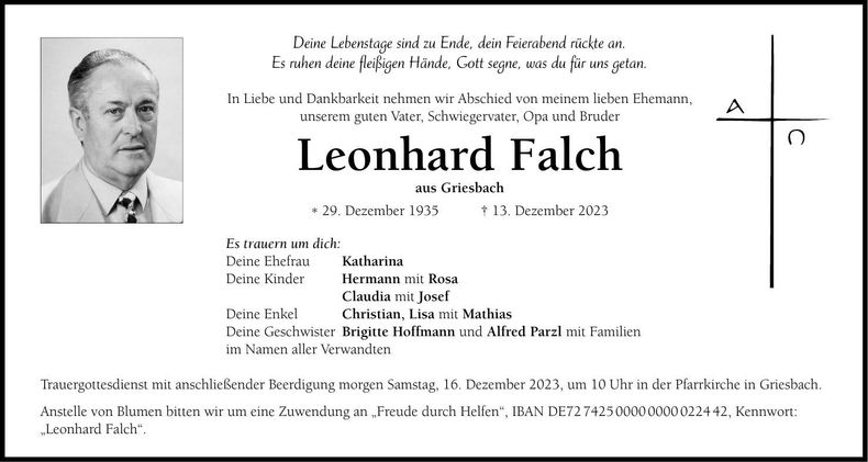 Traueranzeige Leonhard Falch