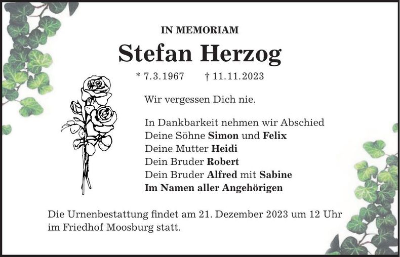 Traueranzeige Stefan Herzog