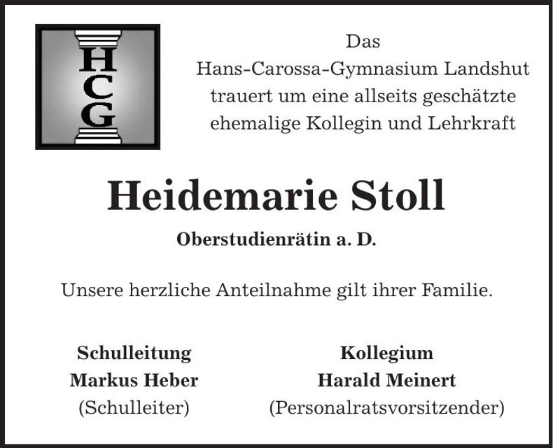 Traueranzeige Heidemarie Stoll