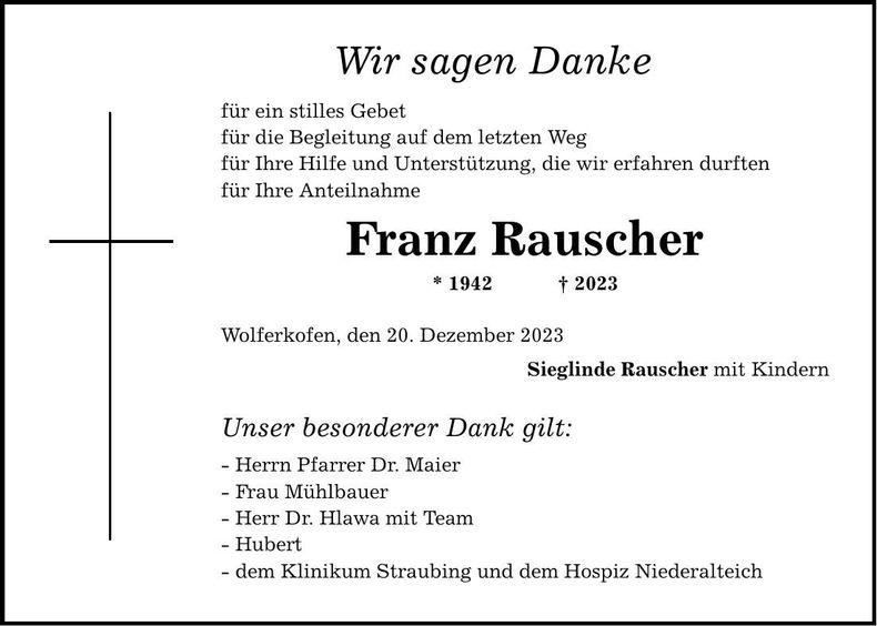 Traueranzeige Franz Rauscher