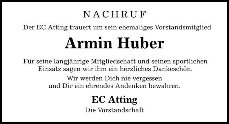 Traueranzeige Armin Huber