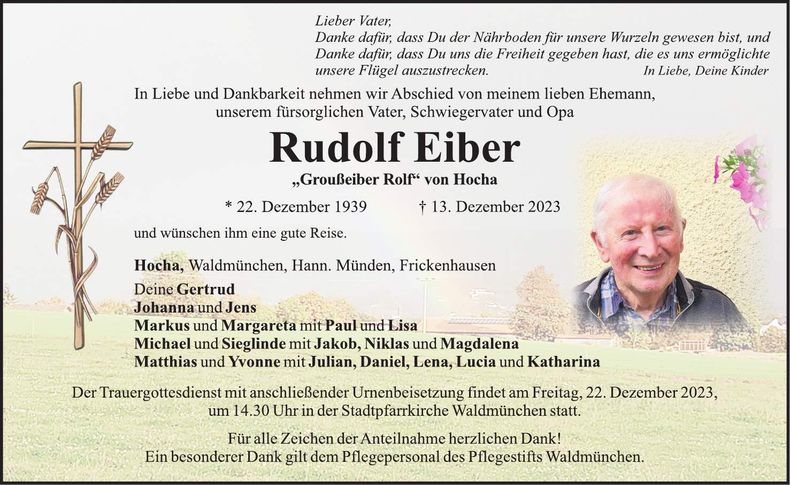 Traueranzeige Rudolf Eiber