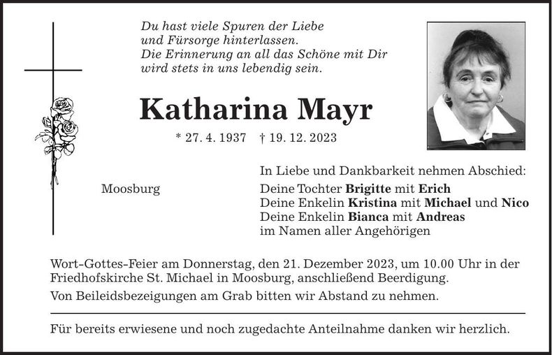 Traueranzeige Katharina Mayr
