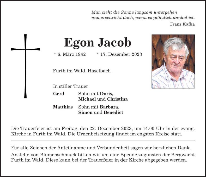 Traueranzeige Egon Jacob