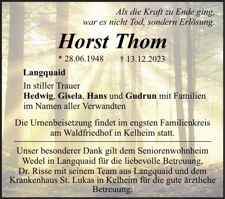 Traueranzeige Horst Thom