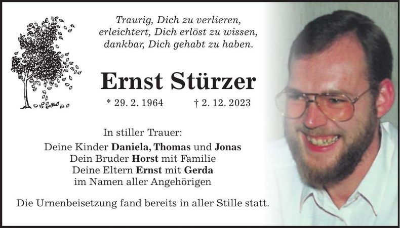 Traueranzeige Ernst Stürzer