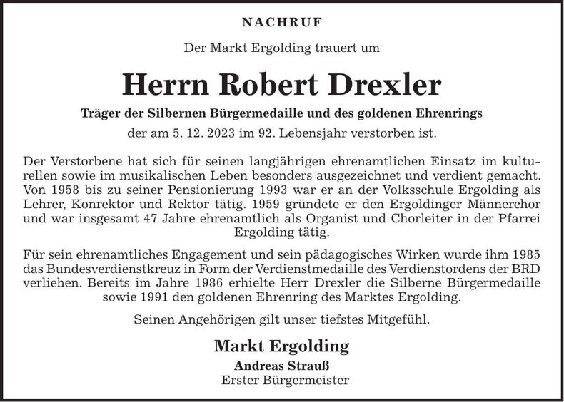 Traueranzeige Robert Drexler