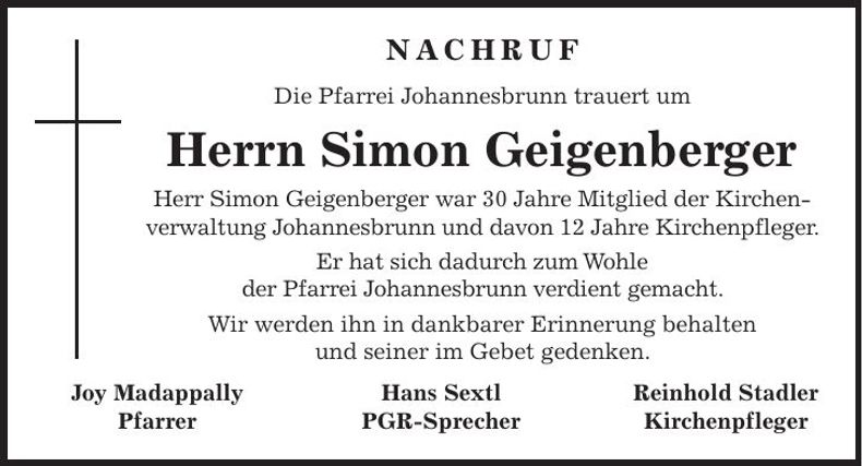 Traueranzeige Simon Geigenberger