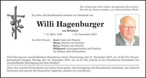 Traueranzeige Willi Hagenburger