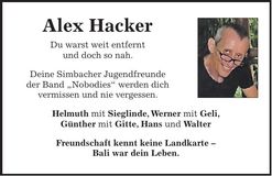 Traueranzeige Alex Hacker