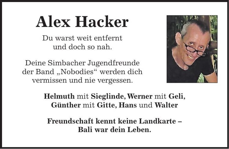 Traueranzeige Alex Hacker