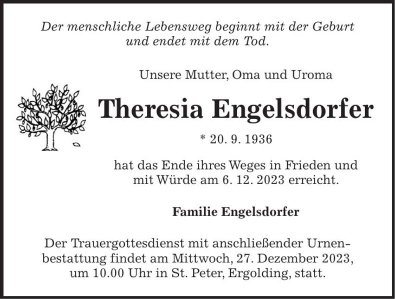 Traueranzeige Theresia Engelsdorfer