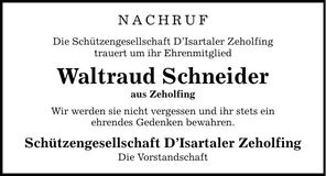 Traueranzeige Waltraud Schneider