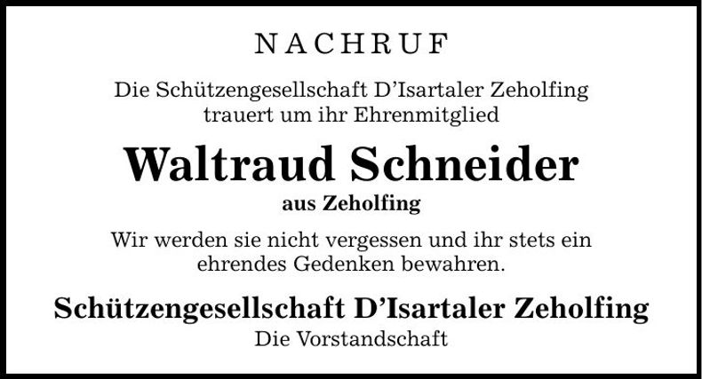 Traueranzeige Waltraud Schneider