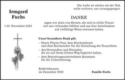 Traueranzeige Irmgard Fuchs