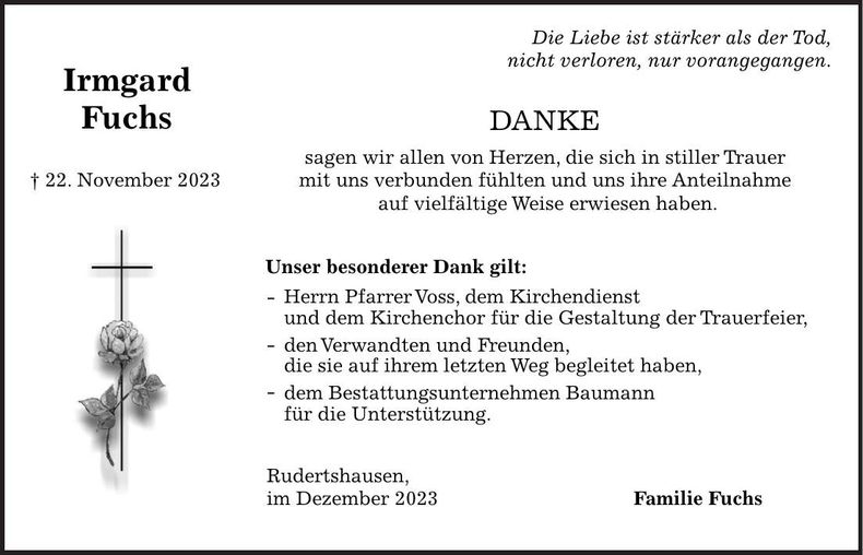 Traueranzeige Irmgard Fuchs