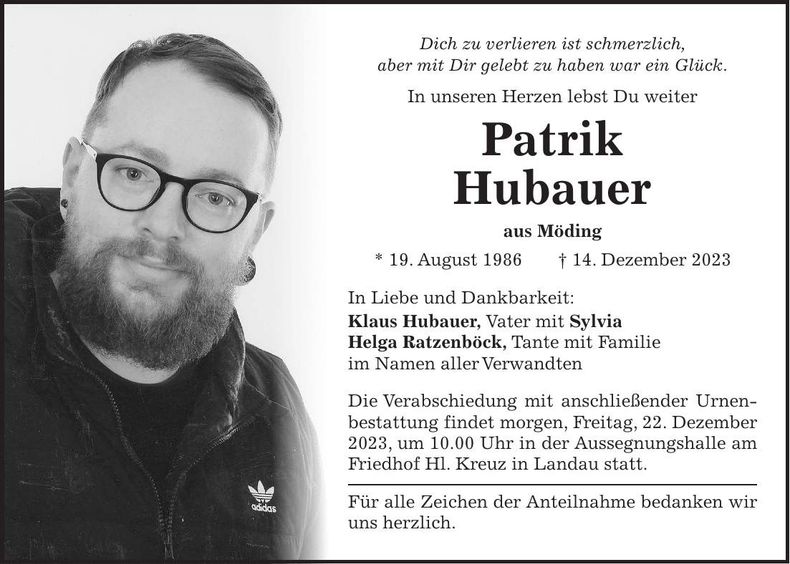 Traueranzeige Patrik Hubauer