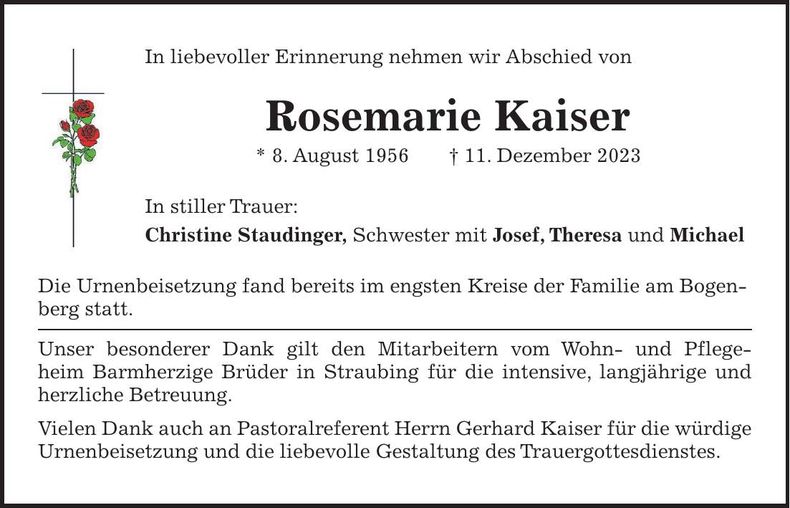 Traueranzeige Rosemarie Kaiser