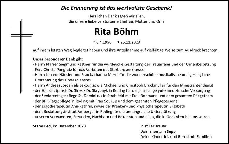 Traueranzeige Rita Böhm