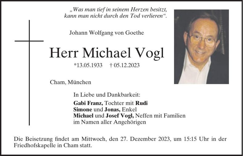 Traueranzeige Michael Vogl