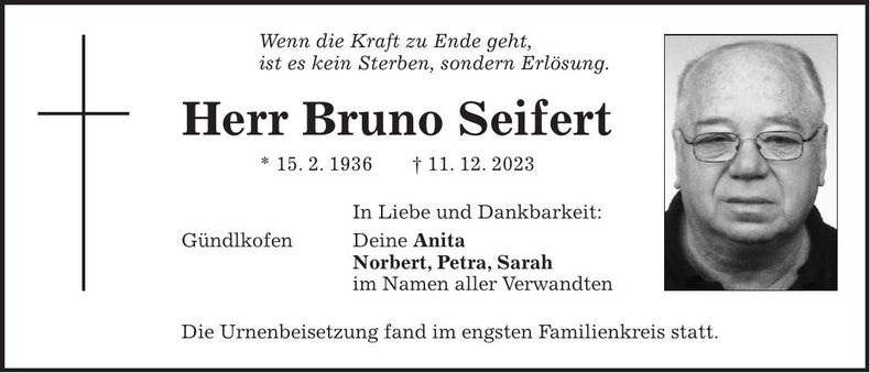 Traueranzeige Bruno Seifert