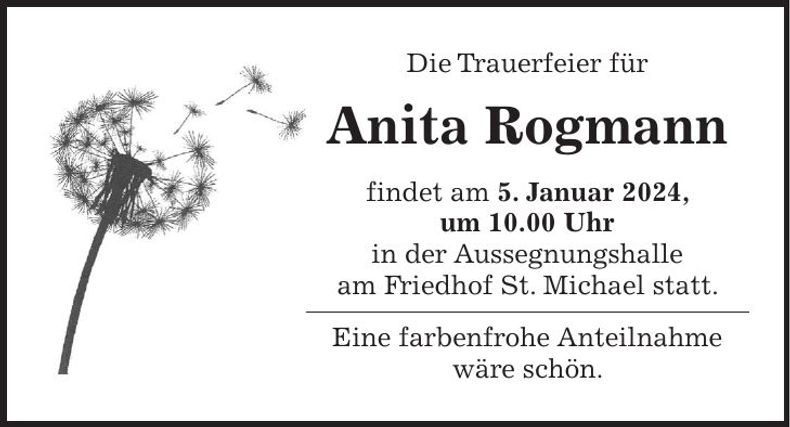 Traueranzeige Anita Rogmann