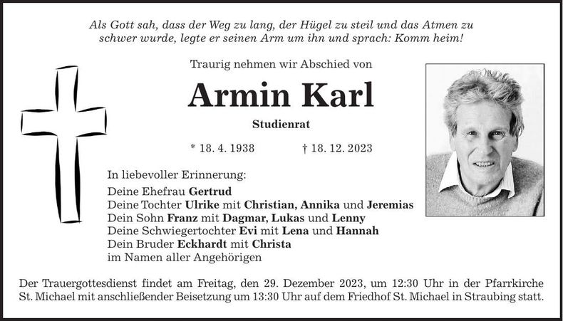 Traueranzeige Armin Karl