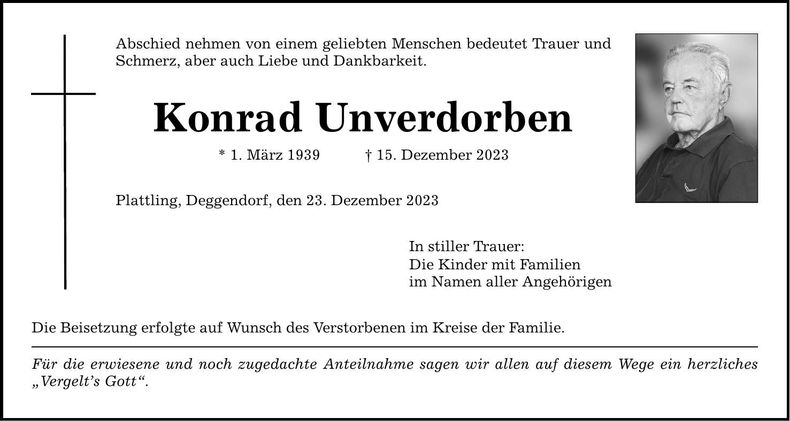 Traueranzeige Konrad Unverdorben
