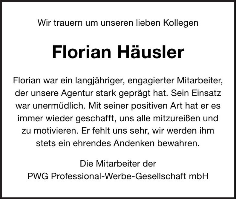 Traueranzeige Florian Häusler