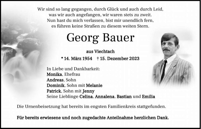 Traueranzeige Georg Bauer