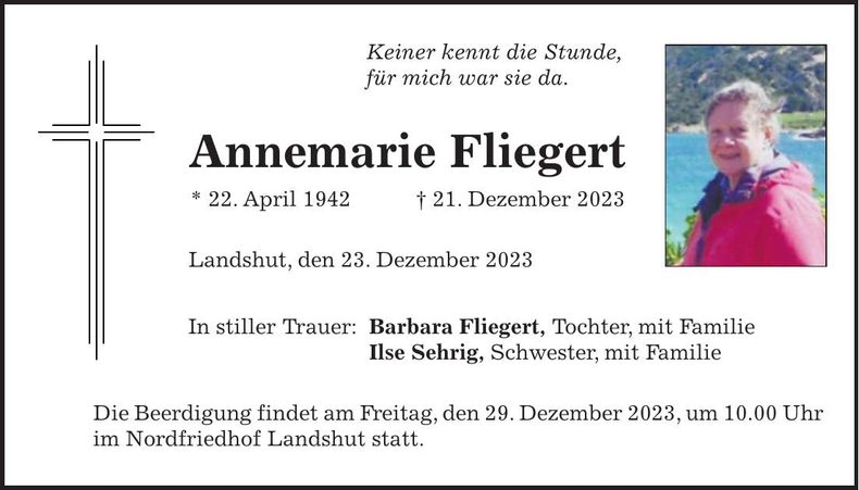 Traueranzeige Annemarie Fliegert