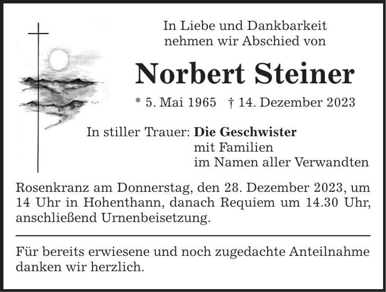 Traueranzeige Norbert Steiner